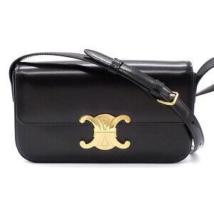 Celine Triomphe Claude Shoulder Bag Black Shiny Calfskin